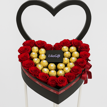 Royal Heart Box – Red Roses & Ferrero Delight