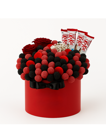 Red & Black Candy Box with Roses and KitKat Bars