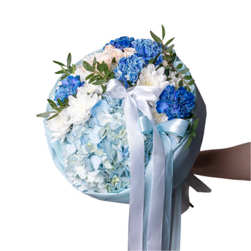 💙Ocean Breeze Bouquet – Blue & White Harmony in Elegant Wrapping