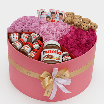 Sweet Pink Gift Box with Nutella, Kinder, Roses & Teddy Bears