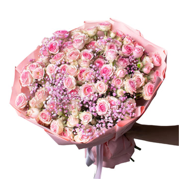 🌸 Pink Dream – Elegant 50 Rose & Baby’s Breath Bouquet