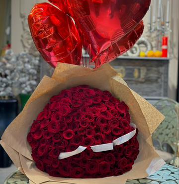 Endless Love – 101 Red Roses with Heart Balloons