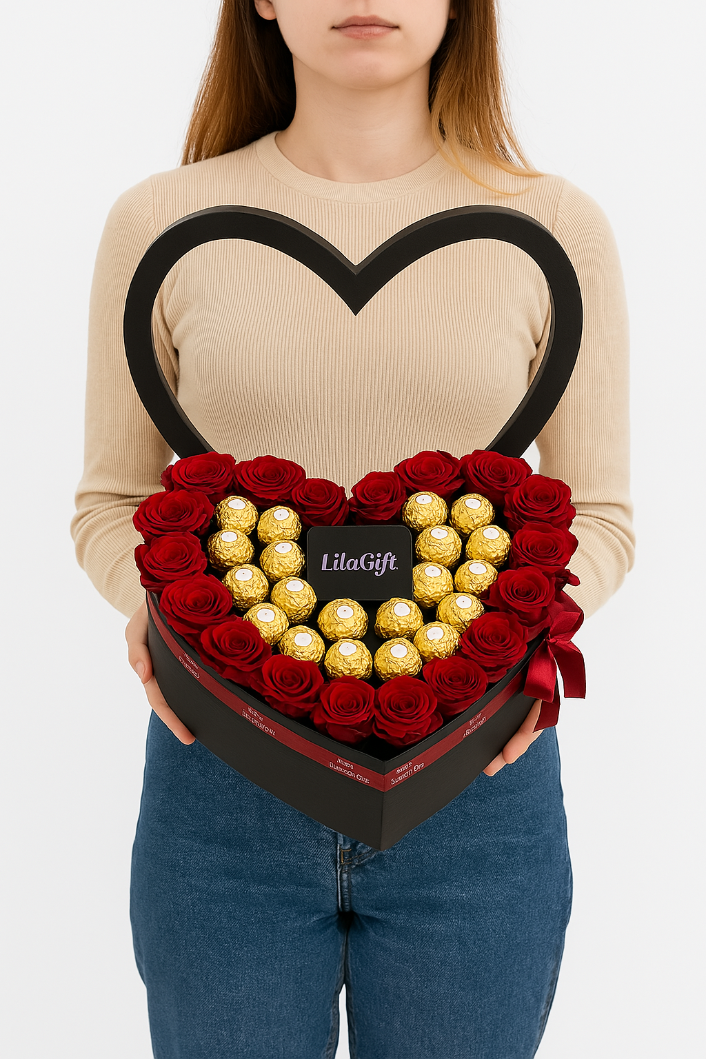 Royal Heart Box – Red Roses & Ferrero Delight