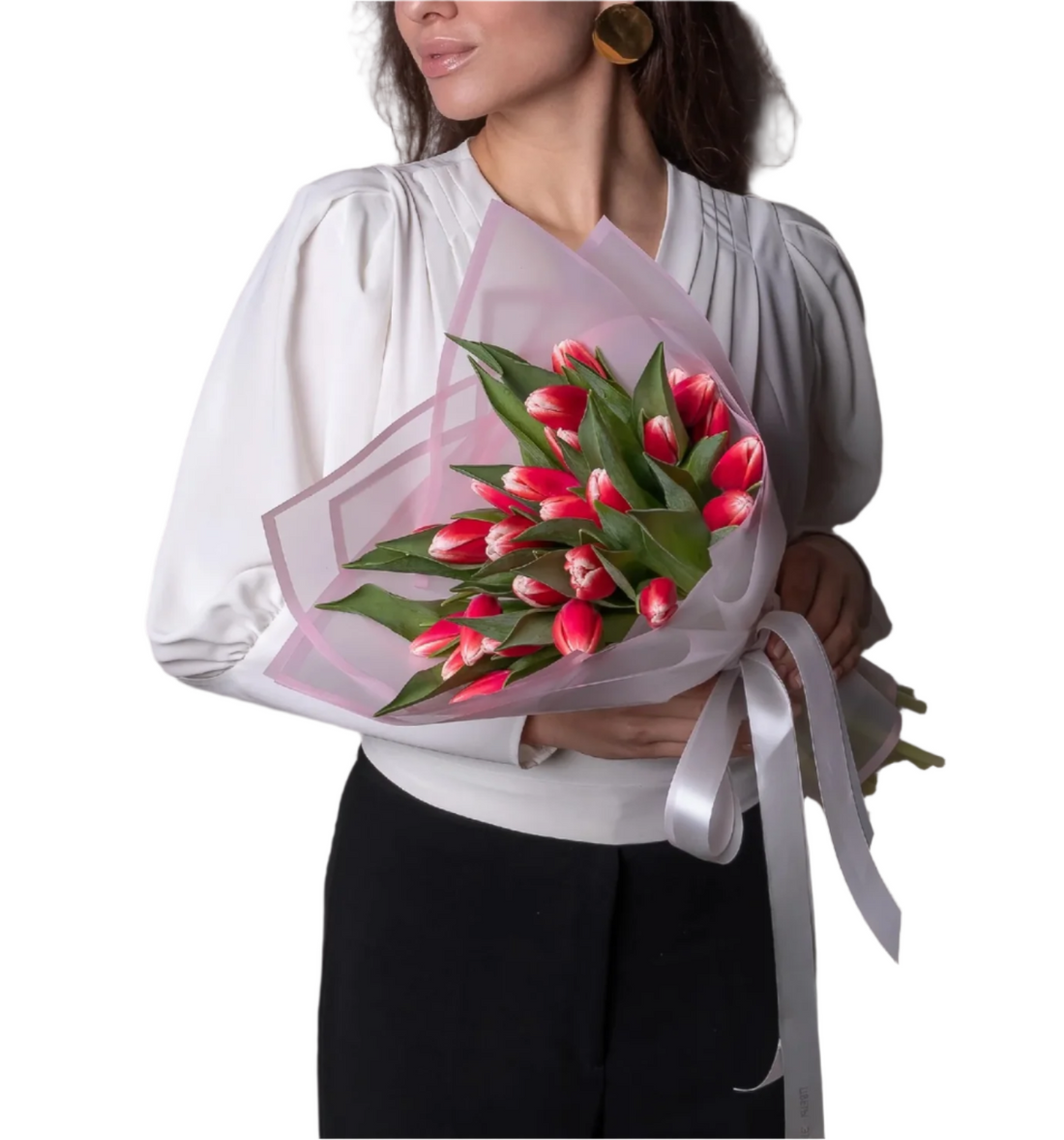 🌷 Elegant 25 (ALL COLORS) & White Tulip Bouquet + FREE “I LOVE YOU” Heart Balloon 🎈