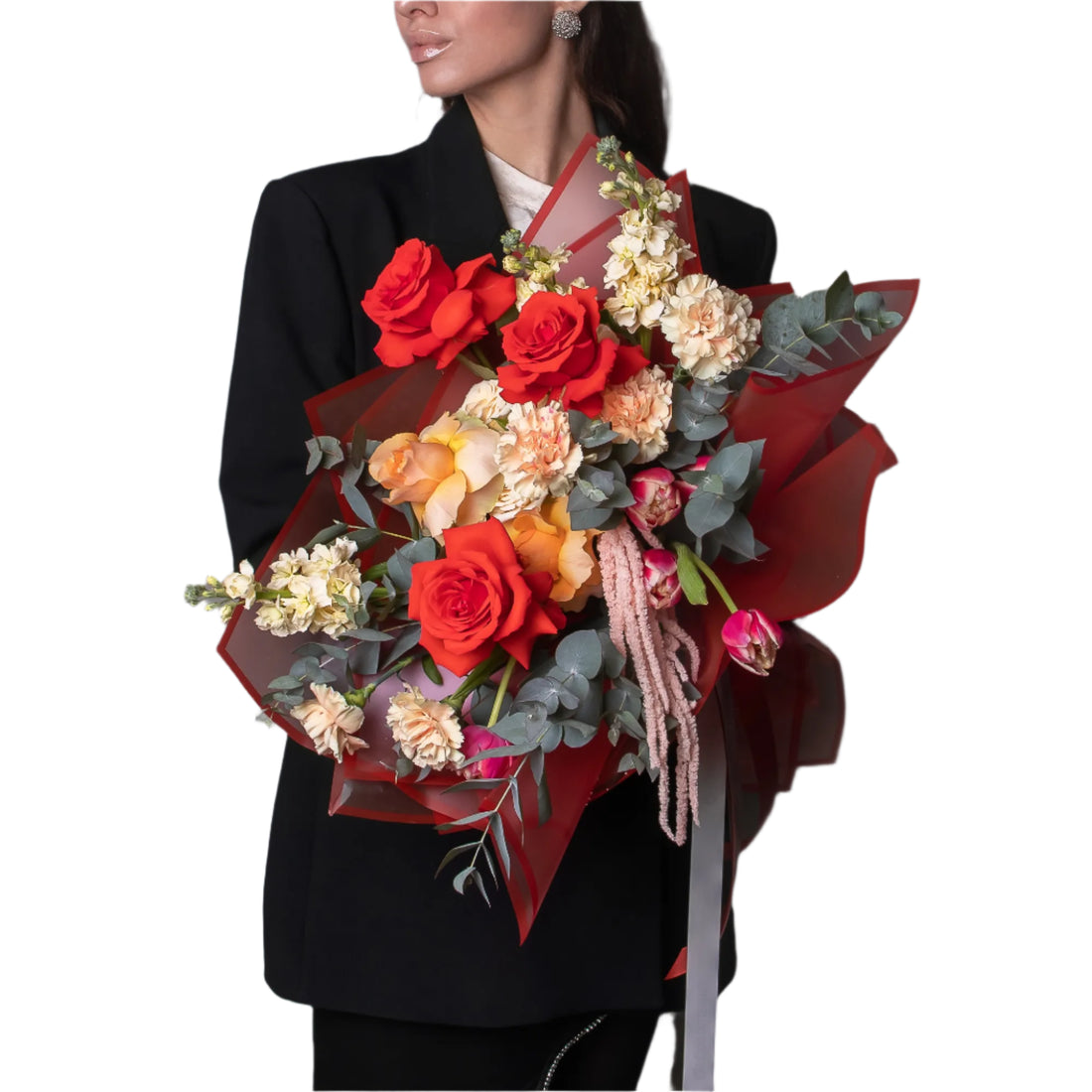 🌹 Warm Embrace: Elegant Red and Peach Flower Bouquet
