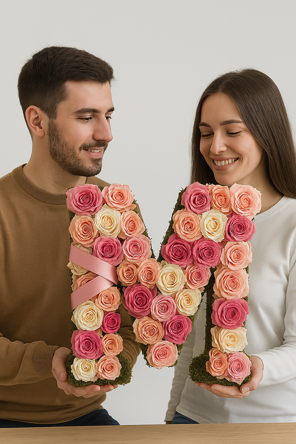 Floral Number “S” Arrangement with Mixed Roses and Ribbon Accent
