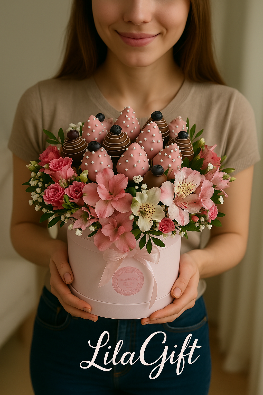 🍓 Blossom & Berries Delight – Floral & Chocolate-Covered Strawberry Box