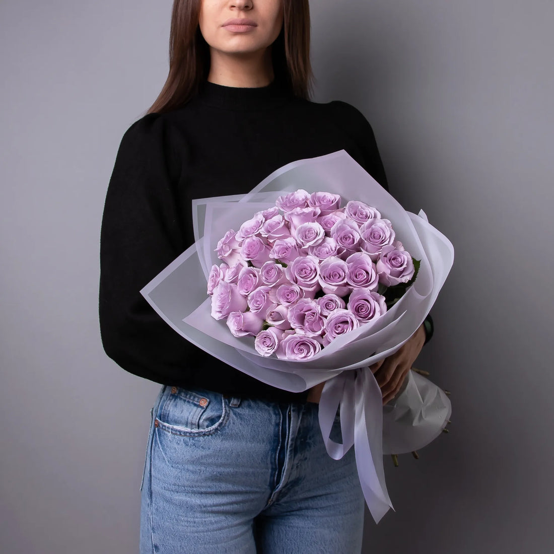 🌹 Lavender Rose Dream – Elegant Bouquet Wrapped in White
