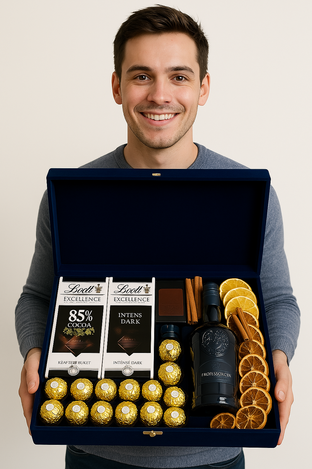 Premium Velvet Gift Box with Gin, Dark Chocolates & Gourmet Treats