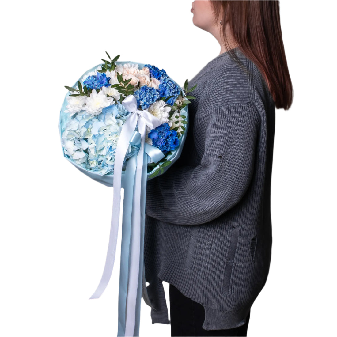 💙Ocean Breeze Bouquet – Blue & White Harmony in Elegant Wrapping